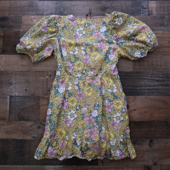 Anthropologie RAHI Womans Medium Petra Floral Faux Wrap Puff Sleeve Mini Dress - Picture 5 of 6